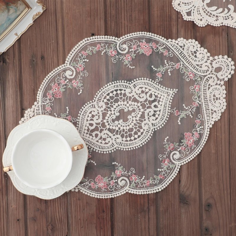 NROZIET 6 Pack Lace Placemats, Retro Doilies for Tables, Handmade French Style Embroidered Crochet Vase Mat for Centerpieces, Furniture Place Cup Mats Coaster for Wedding Birthday Home Decoration