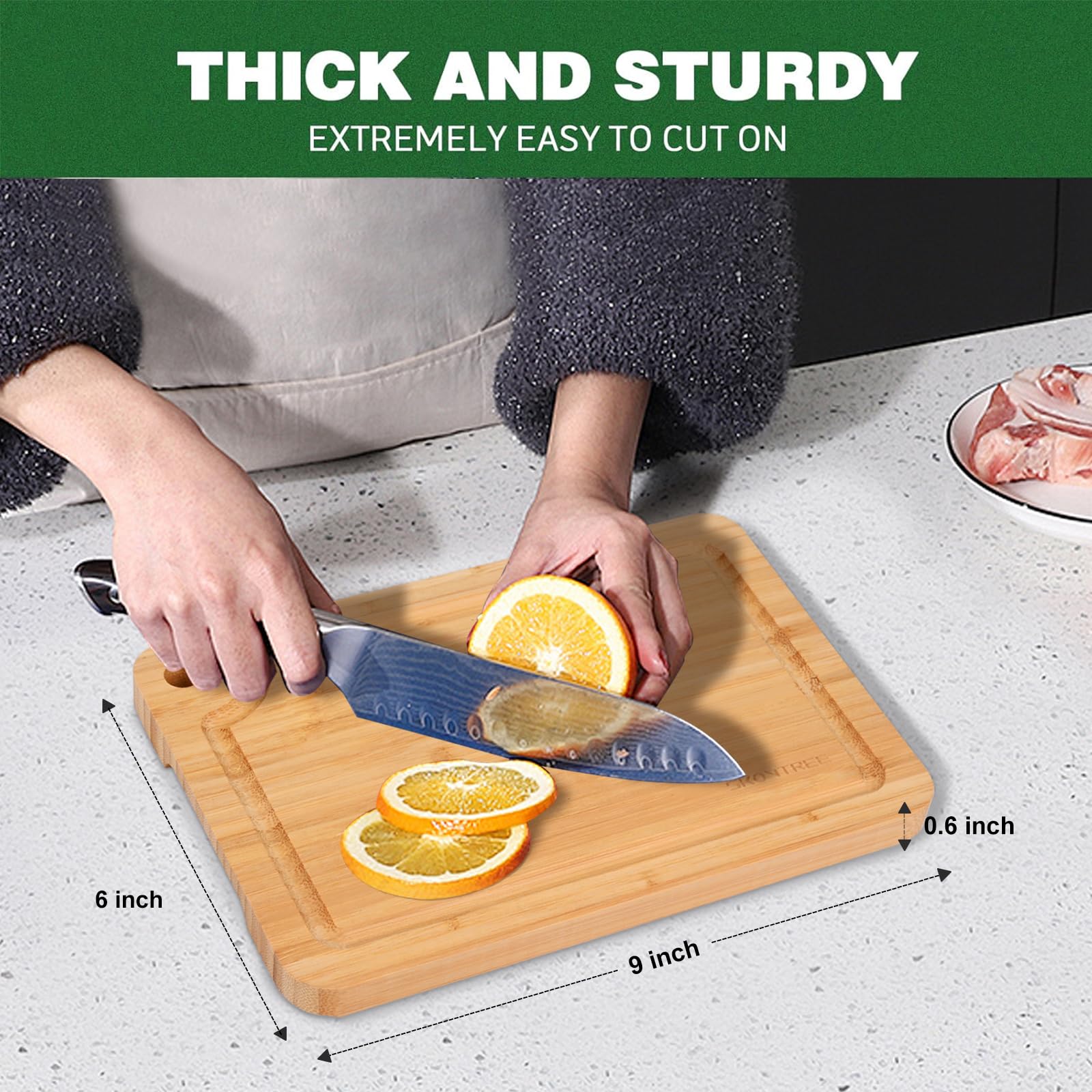 Skovtree Small Bamboo Cutting Boards for Kitchen, Cutting Board with Handle, Juice Groove for Fruits Chopping, Mini Lightweight 9"L x 6"W