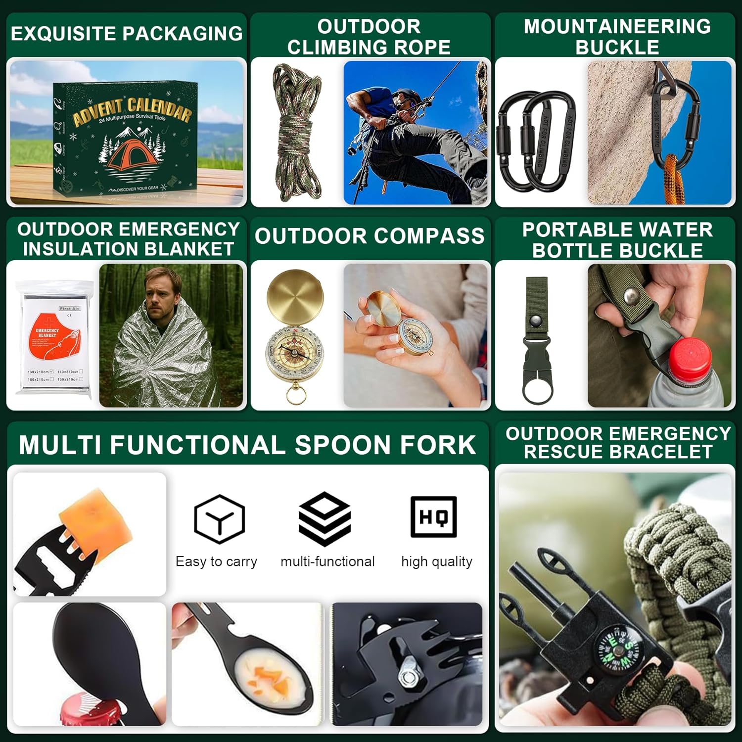 Survival Kit Advent Calendar - 24 Days of Essential Camping, Fishing & Hiking Tools | Perfect Xmas Gift for Outdoor Enthusiasts