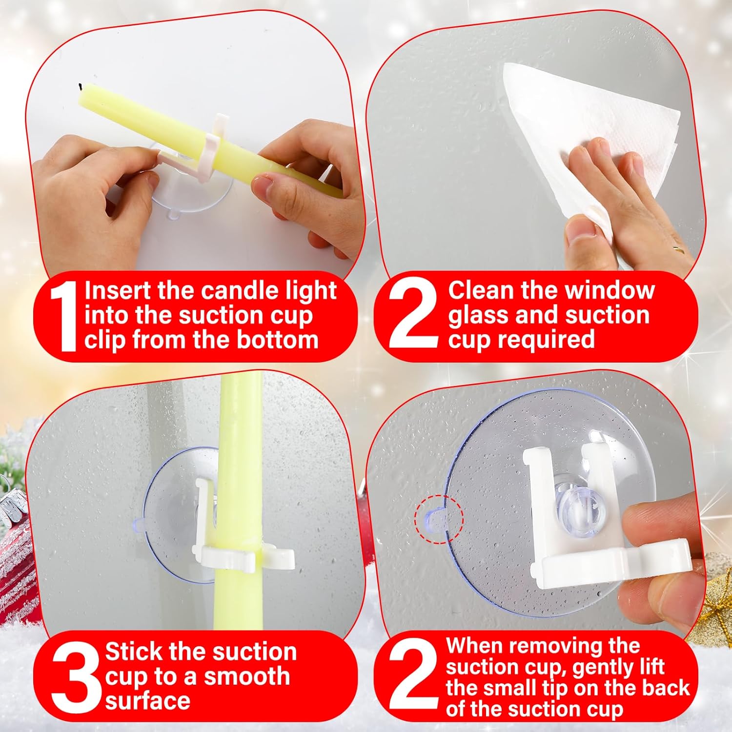Skiennix 16-Piece Window Candle Holder Set - Suction Cup Clamps for Christmas Decor
