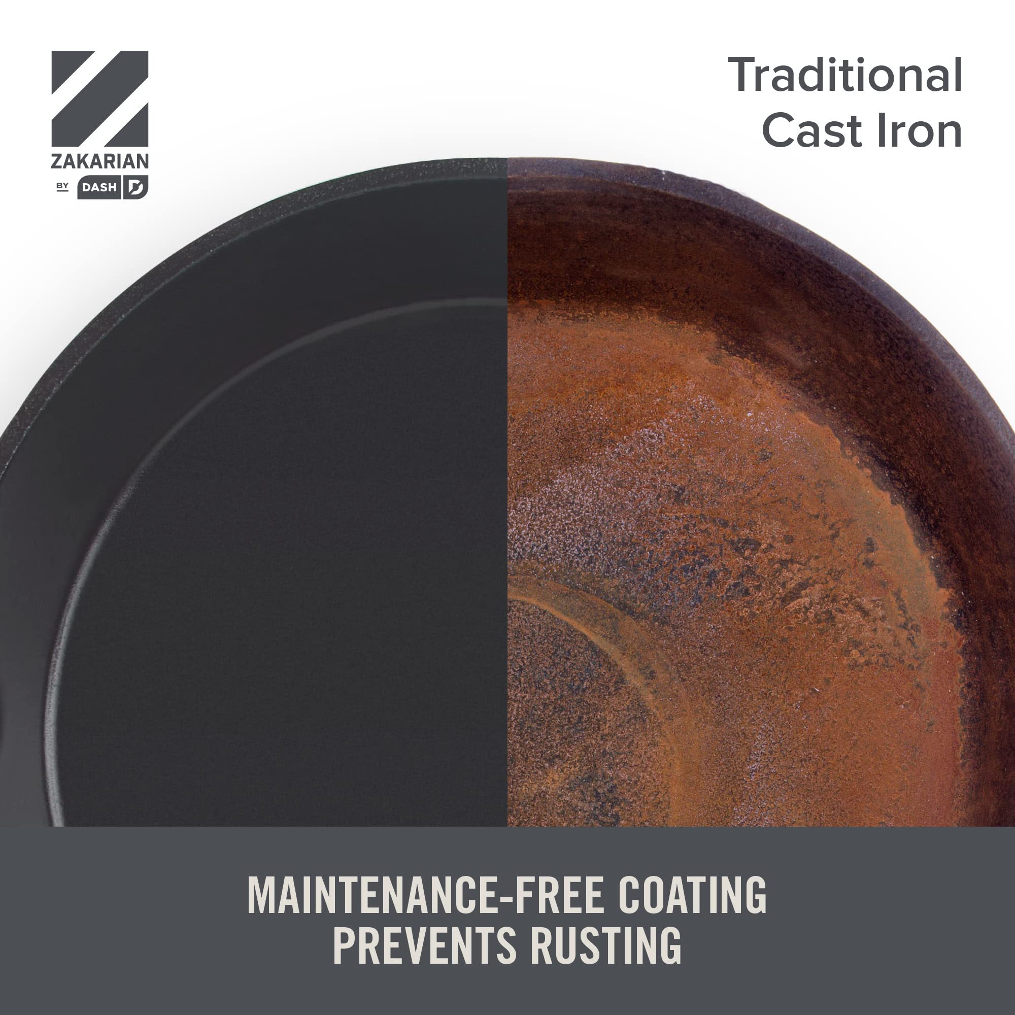DASH Zakarian x Nonstick Cast Iron Skillet - Versatile Frying Pan Cookware - Oven-Safe Searing Skillet with Pour Spout and Quick-Clean Surface - Rust-Resistant - Black, 11-Inch