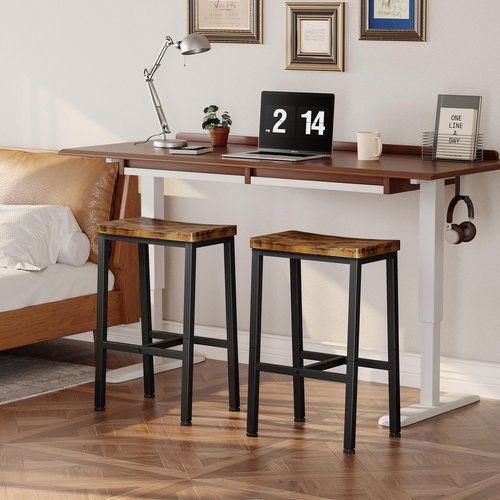 Homeiju Bar Stools, Counter Height Bar Stools Set of 2, 23.6 Inch Saddle Stools with Footrests, Industrial Kitchen Counter Seat for Dining Room, Kitchen, Counter, Rustic Brown
