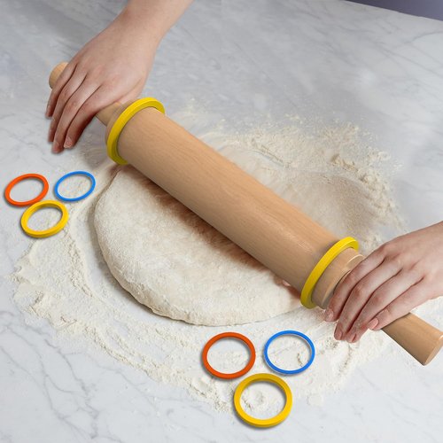 Classic Wooden Rolling Pin - 17" Beechwood with Handle & Pastry Mat | Ideal for Baking Pies, Cookies & More