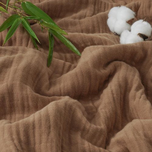 PHF Cooling Muslin Queen Blanket for Hot Sleepers, 60% Rayon Derived from Bamboo, 40% Cotton for Summer, 4-Layer Breathable Gauze Blanket for Bed Couch, 90"x90", Brown