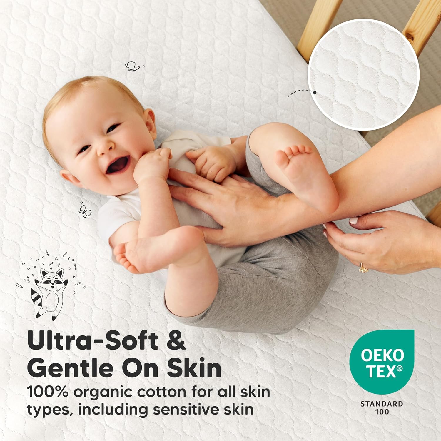 Skiennix Waterproof Crib Mattress Protector Cover - Soft Quilted Cotton, 52" x 28", Machine Washable, 2-Pack