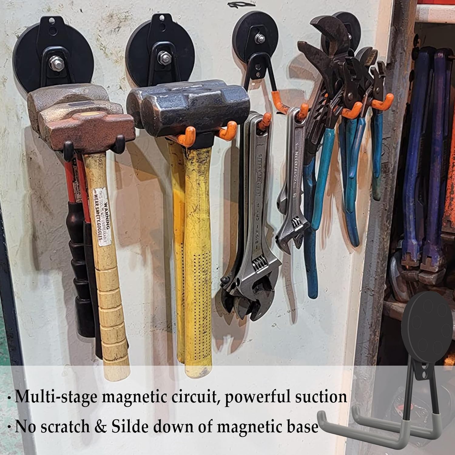 ULIBERMAGNET Magnetic Garage Hook - Heavy Duty Tool Organizer for Workshop | 2 Pack, Gray