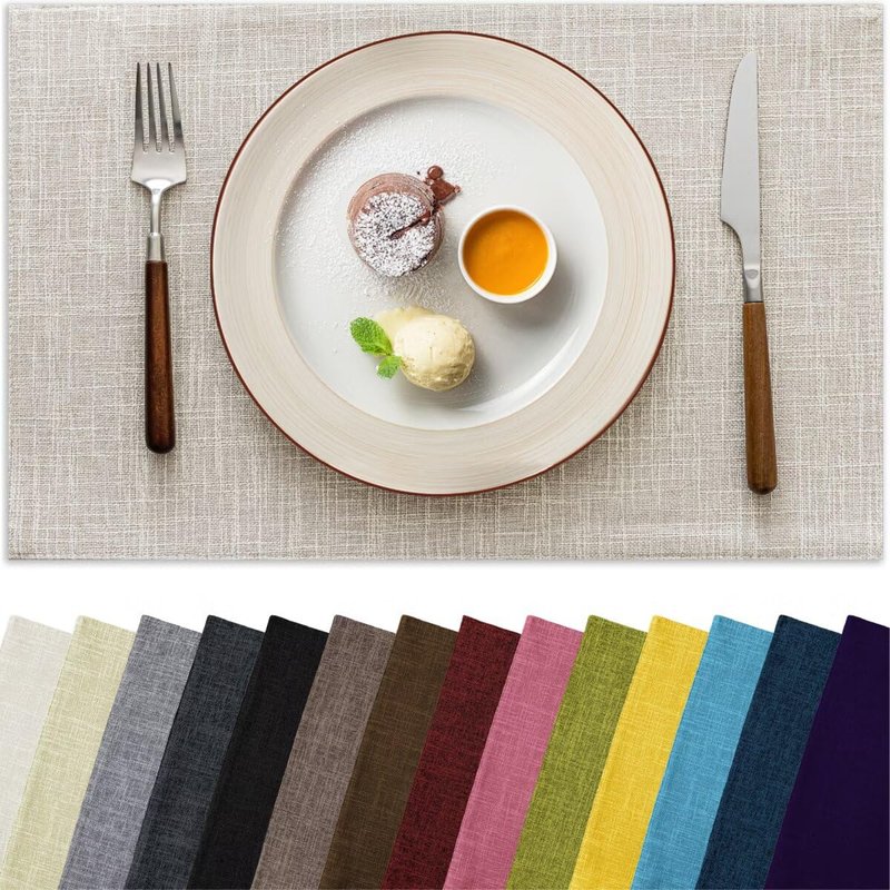 Aironment Placemats Set of 6, Bilayer Thickened Linen Place Mats Heat Resistant Machine Washable Wrinkle Free Carefully Selected Polyester Mats for Kitchen/Dining/Coffee Table (Cream Beige)