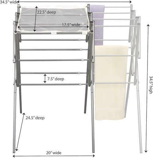 Household Essentials Clothes Drying Rack - Foldable, Expandable & Collapsible | Silver Finish