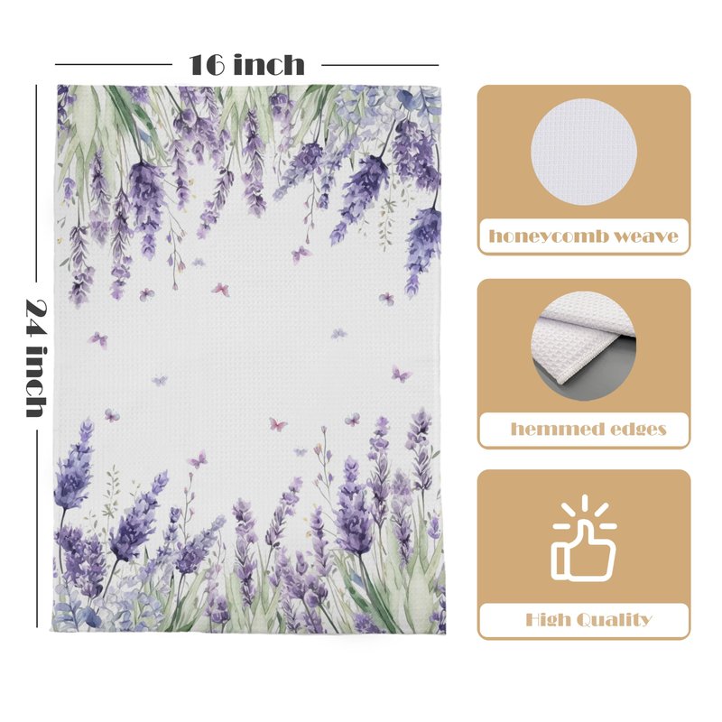 GCFET Spring Waffle Kitchen Towels - Purple Lavender Flower Hand Towels, Floral Decorative Tea Towels for Farmhouse Kitchen Bathroom (16x24)