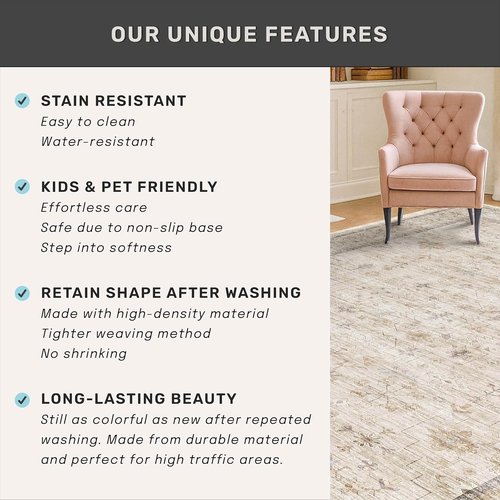 Beige Cream Area Rug - Soft Geometric Floral Design for Living Room | Large 10x12 Size, Non-Slip & Stain Resistant