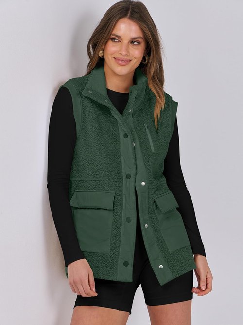 ANRABESS Women's Fleece Vest - Cozy Button-Down Sherpa Jacket with Pockets for Winter Wear