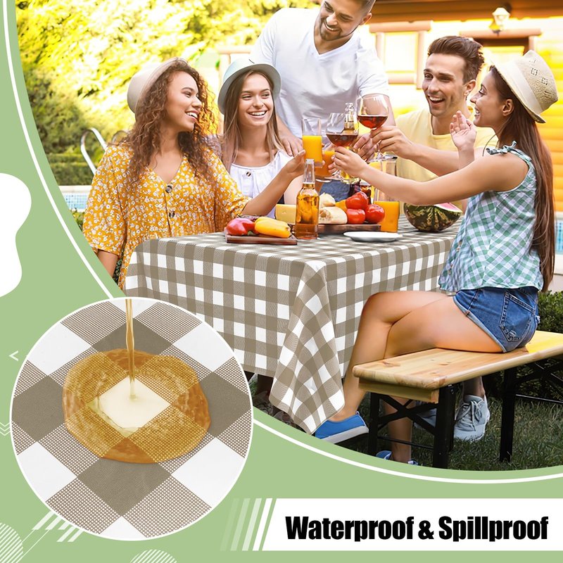 misaya 8 Packs Buffalo Disposable Table Cloth, 54 x 108 Inch Waterproof Plastic Tablecloth, Rectangle Khaki and White Checkered Table Covers for Picnic, Birthday, Party