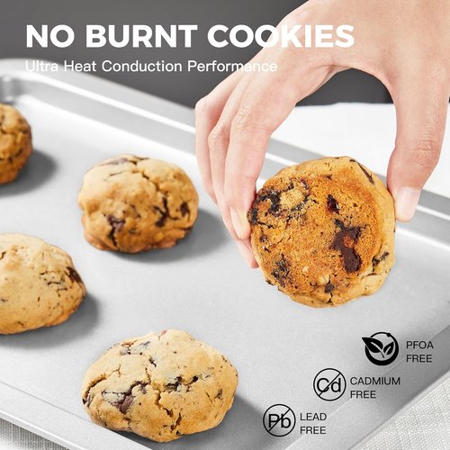 HONGBAKE Nonstick Cookie Sheet Set - 3 Pack Baking Pan with Wider Grips | Noble Silver Finish
