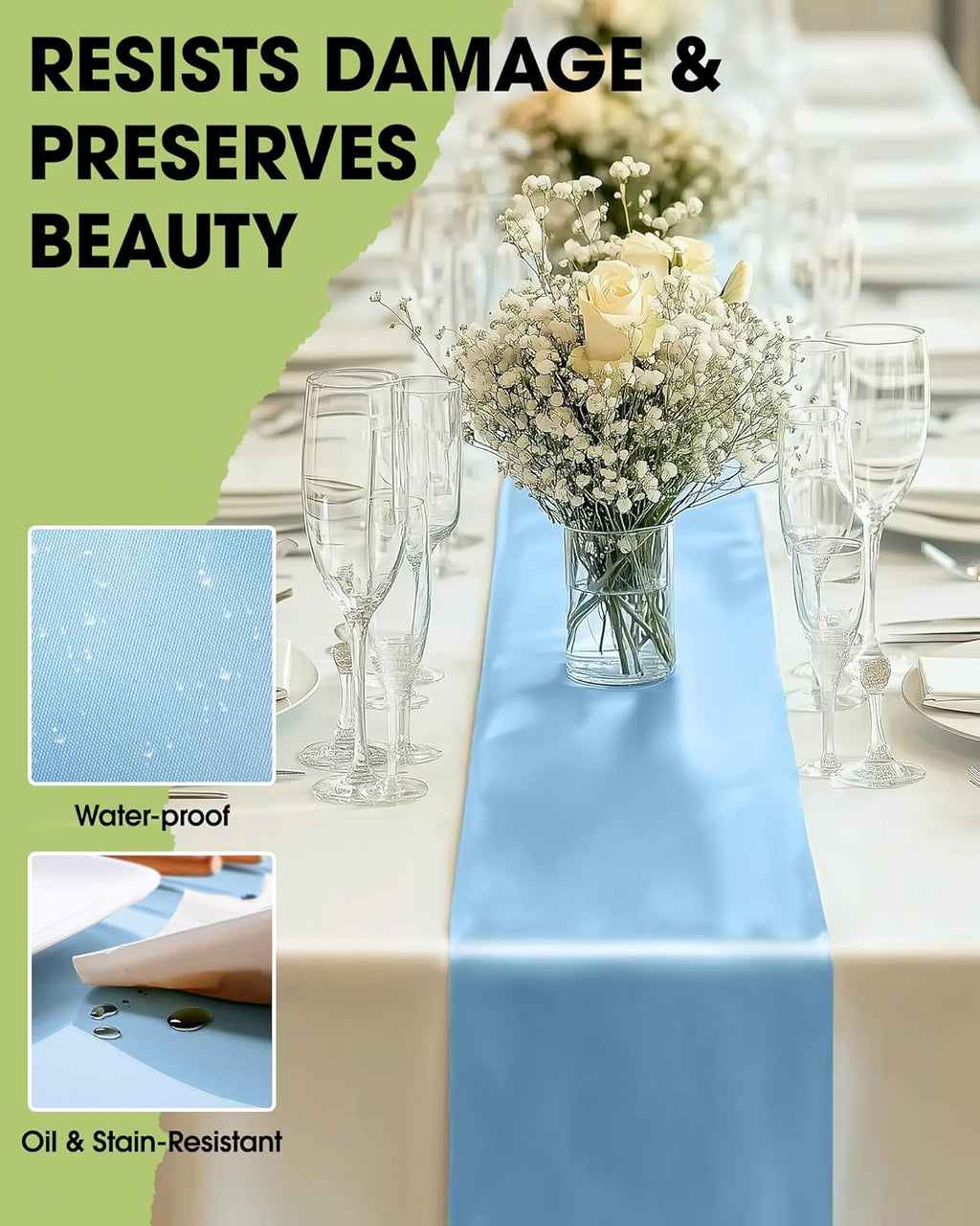 Pureegg Light Blue Plastic Table Runners - 10 Pack, 14'' x 108'', Water-Resistant & Disposable for Weddings, Parties, and Home Decor