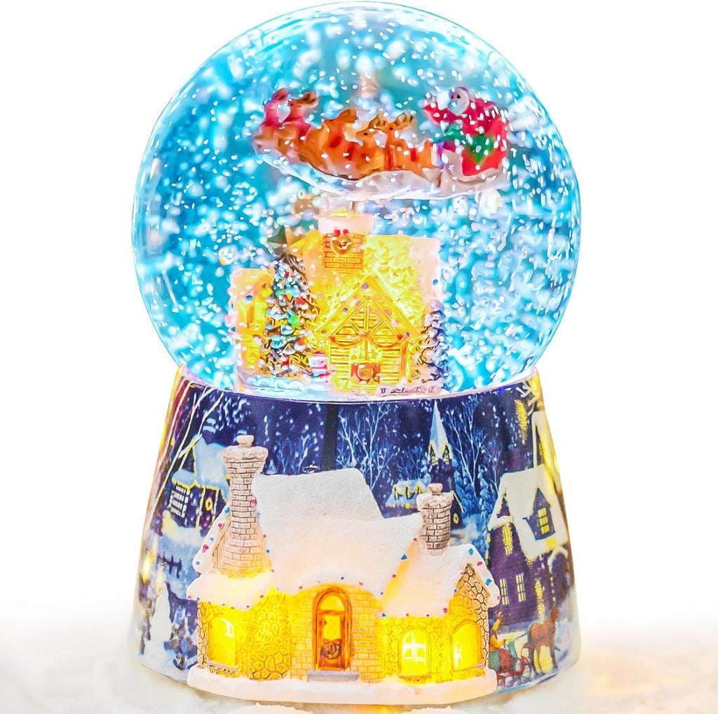 Regine Switzerland Christmas Music Box - Musical Snow Globe with Rotating Santa | Plays 14 Festive Songs