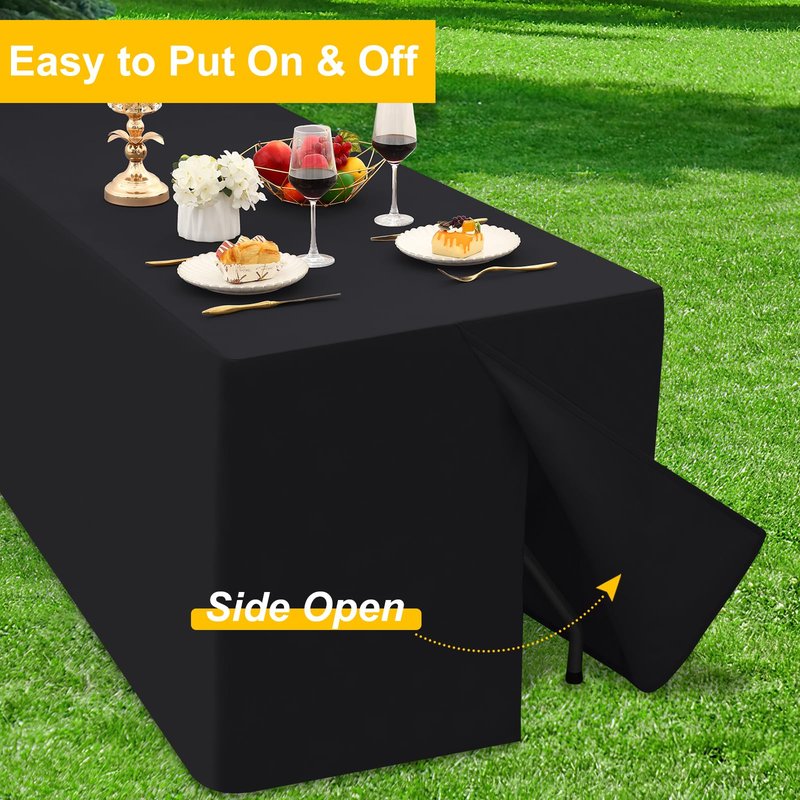 Smiry 2 Packs Fitted Black Tablecloths, 6 Foot Rectangle Polyester Fabric Table Cloths, Washable Table Cover for Trade Show, Craft Show, Parties, Birthday, Wedding, 72 x 30 Inch