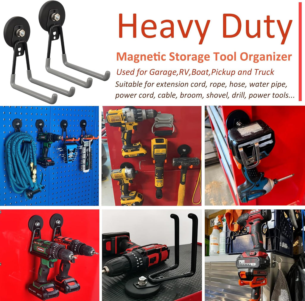 ULIBERMAGNET Magnetic Garage Hook - Heavy Duty Tool Organizer for Workshop | 2 Pack, Gray