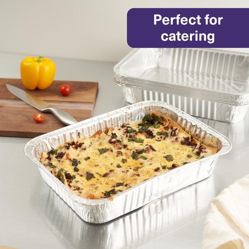 MATANA 25 Pack 10x14 Aluminum Pans, Lasagna Pan Disposable Baking Tin Foil Pan, Half Size Deep Steam Table Pan, Aluminum Tray, Great for Oven Roasting, Chafing, Heating, Serving Food, Parties
