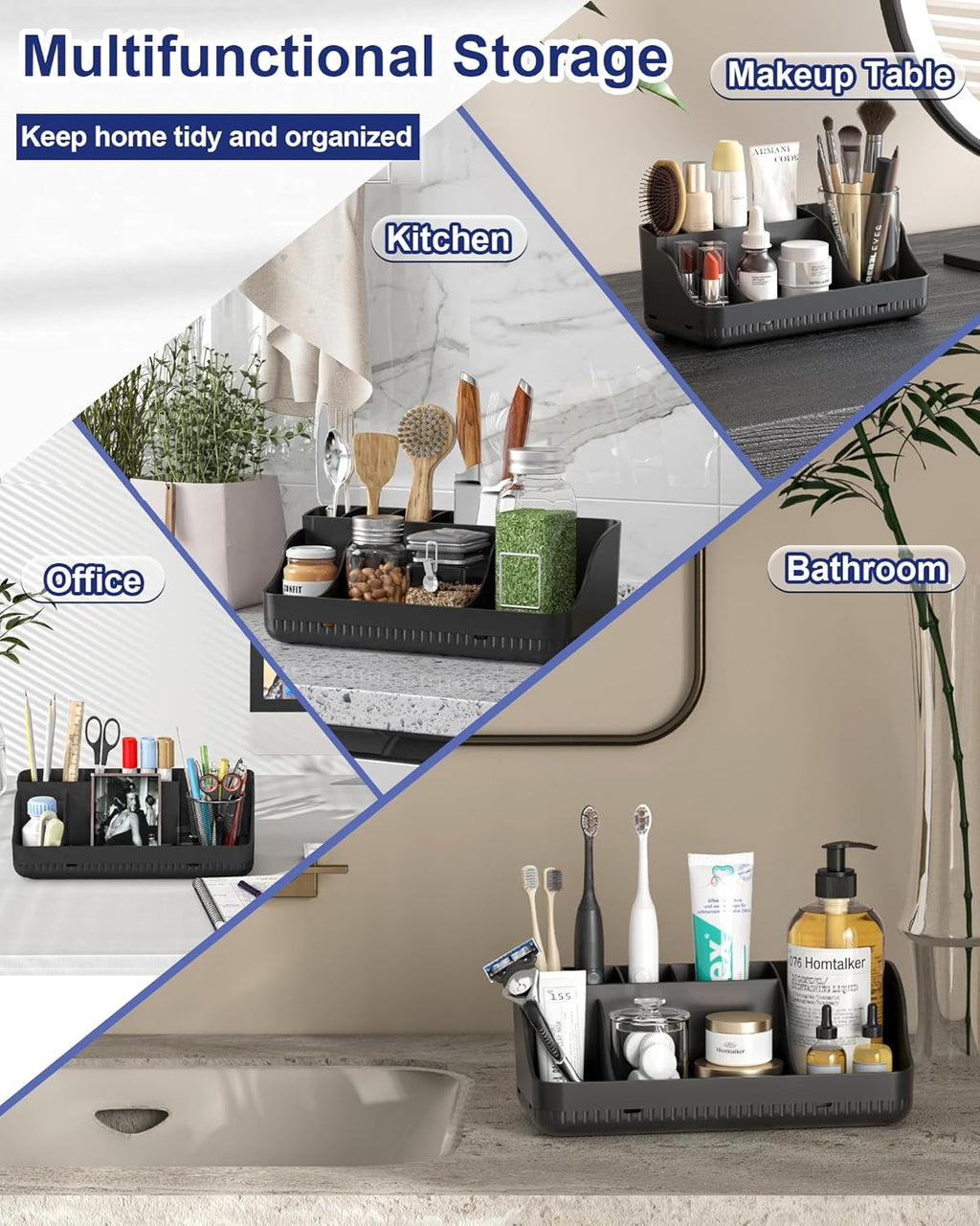 Skiennix Bathroom Counter Organizer - 7 Slot Detachable Toothbrush Holder for Adults & Kids | Anti-Slip Design