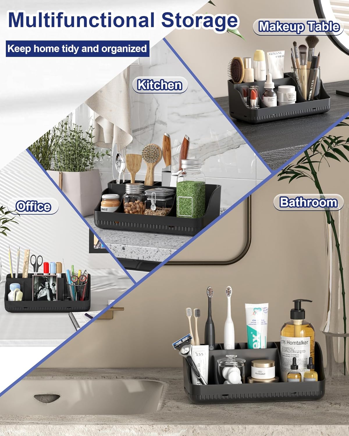 Skiennix Bathroom Counter Organizer - 7 Slot Detachable Toothbrush Holder for Adults & Kids | Anti-Slip Design