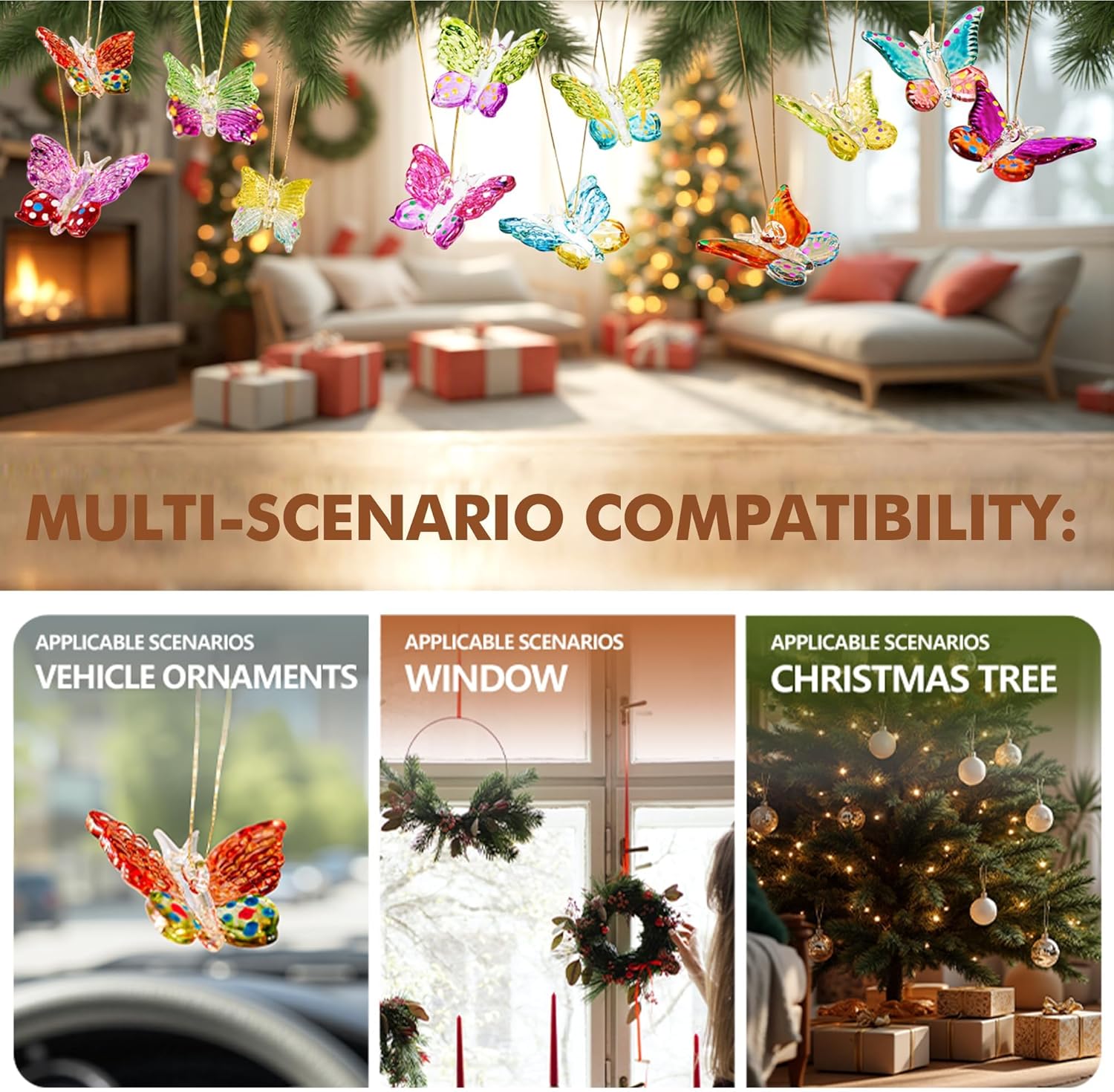 Skiennix Glass Butterfly Ornaments - 4pcs Hanging Crystal Decor for Home Windows | 1.7 Inch