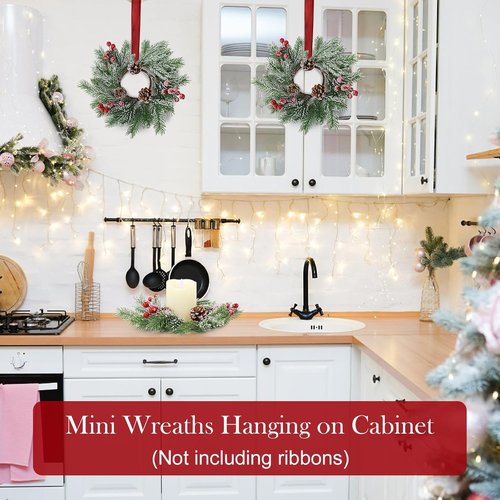 Christmas Candle Rings - Set of 8 Artificial Red Berries & Pinecones | 10-Inch Holiday Centerpieces