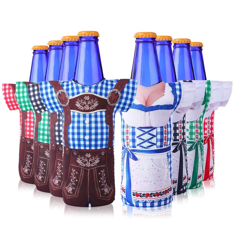 LemonRoad 8 Pcs Oktoberfest Decorations Beer Bottle Insulator Sleeves Beer Bottle Cooler Bavarian Party Decorations & Coolers Keeps Cold and Hands Warm Gift for Couples and Oktoberfest Lovers