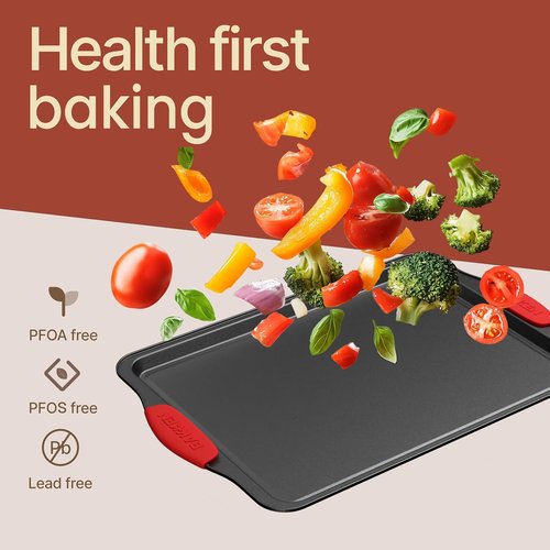 BAKKEN Nonstick Baking Pan - Durable Carbon Steel Cookie Sheet with Gray Silicone Handles | 15.15 x 10.03 Inches, Oven Safe Up to 450°F