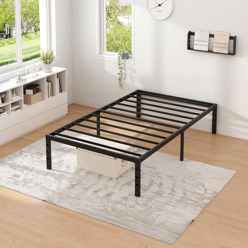 Jetoo Metal Bed Frame - Twin Size with Storage Space | Heavy Duty, Easy Assembly, No Box Spring Needed, Black, 14 Inch