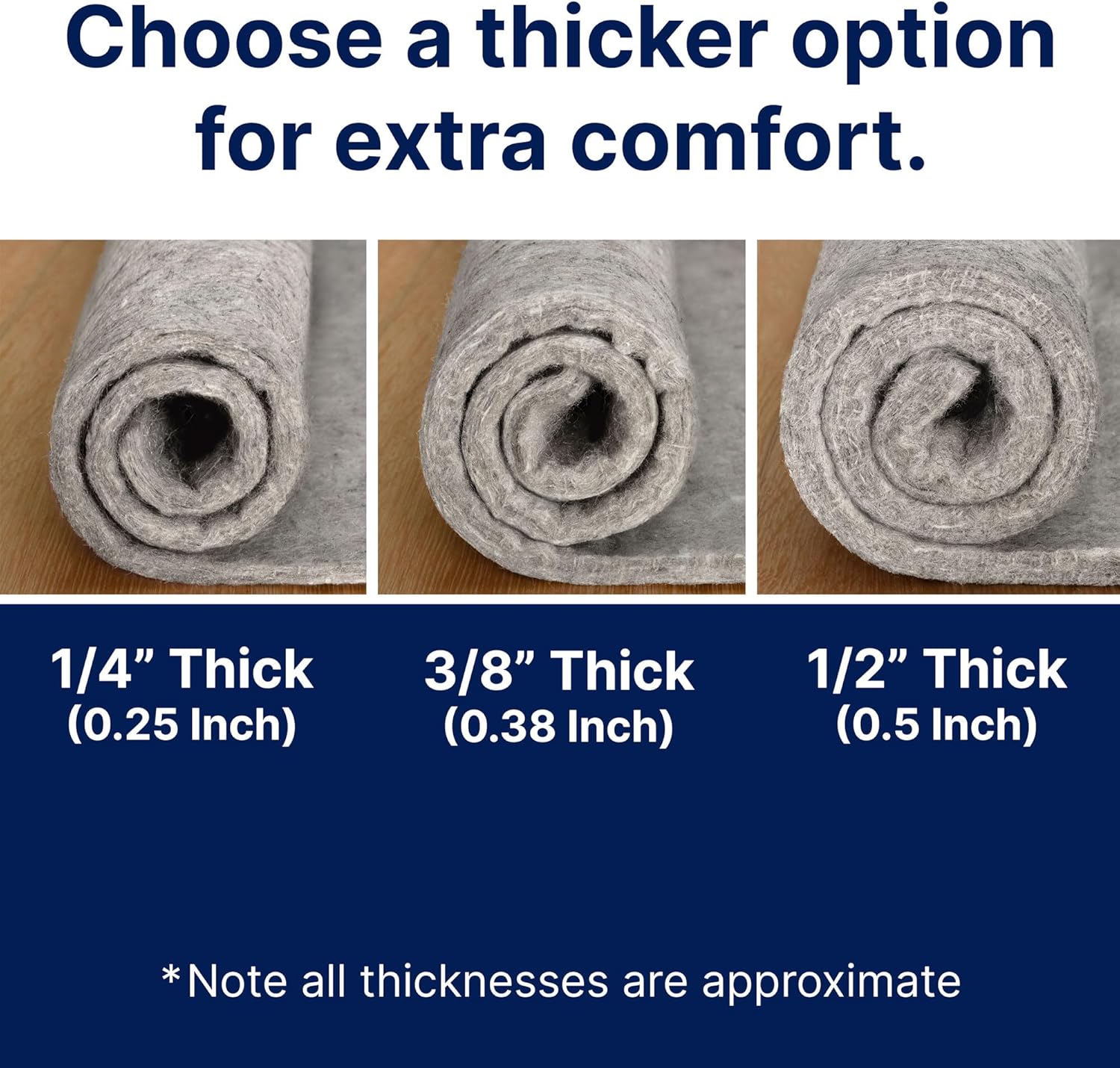 RUGPADUSA - 100% Felt Rug Pad - 1/2" Thick Cushioning for All Floors - 8'x10' Size