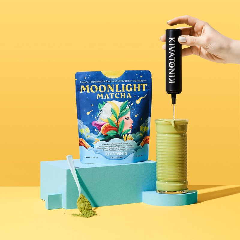 KIVATONIK Moonlight Matcha - Ceremonial Matcha with Organic Functional Mushrooms and Adaptogens - Lion's Mane, Cordyceps, Chaga, Reishi, and Ashwagandha (32 Servings, Lightly Sweetened)