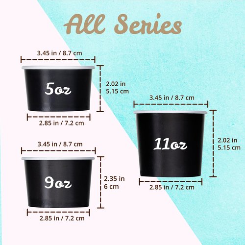MATICAN Paper Ice Cream Cups, 100-Pack 5.5-oz Disposable Dessert Bowls for Hot and Cold, 5.5-ounce, Black