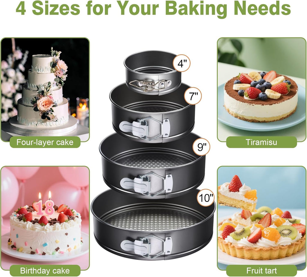 Skiennix 139PCS Springform Cake Pan Set - Non-Stick Cheesecake Pans (4/7/9/10-Inch) + Decorating Tools & Supplies
