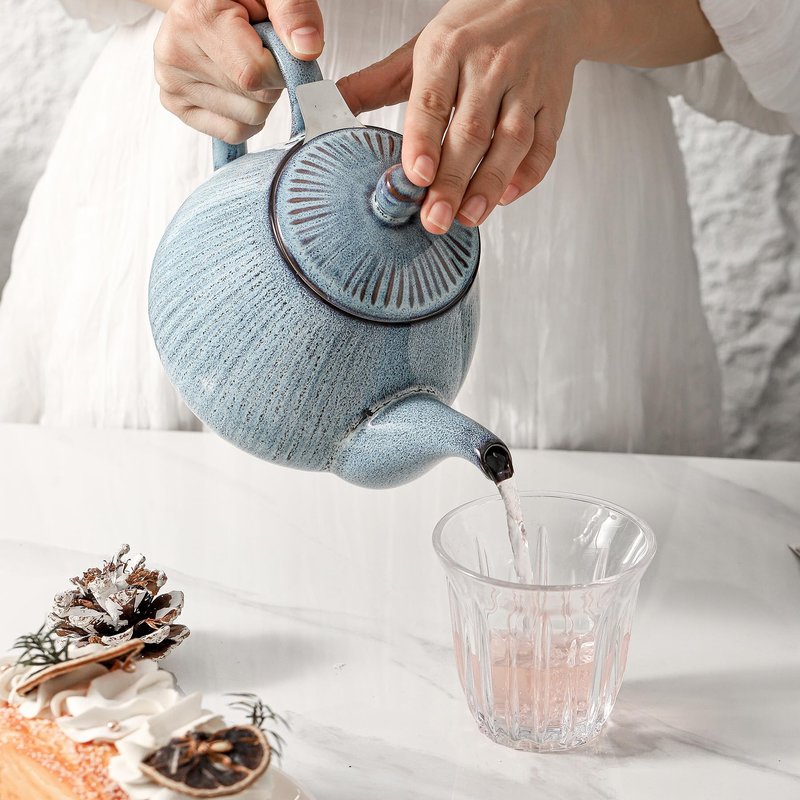 HVH 40 oz Porcelain Teapot with Stainless Steel Infuser, Ceramic Tea pot with Infuser for Loose Tea, Enough For 6 Cups, Striped Series (Wabi sabi)