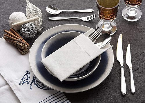 UKEENOR Disposable Dinner Napkins Cloth Like with Built-in Flatware Pocket,Wedding Party Linen Feel White Napkin, Prefolded for Silverware,15.74"x15.74" Pack of 50