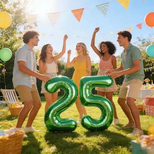 Happy 25th Birthday Decorations | 25 Balloon Numbers - 40 Inch Dark Green Foil for Women