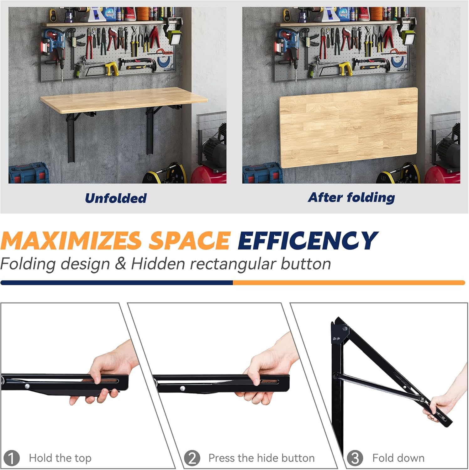 Ultrawall Wall Mounted Folding Workbench, Heavy Duty Foldable Work Table, Collapsible Desk for Workshop, Garage, Office, Home, Holds Up to 550 lb, 47.2"