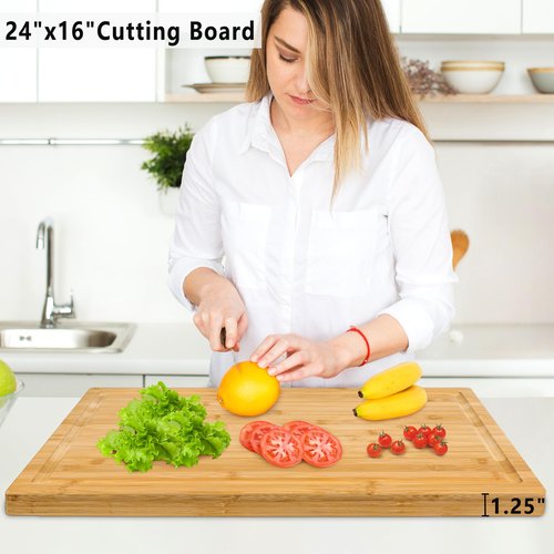 Utoplike Extra Large XXXL Bamboo Cutting Board 24 x16 Inch, Largest Wooden Butcher Block for Turkey, Meat, Vegetables, BBQ, Over the Sink Chopping Board with Handle and Juice Groove, Thickness 1.25"