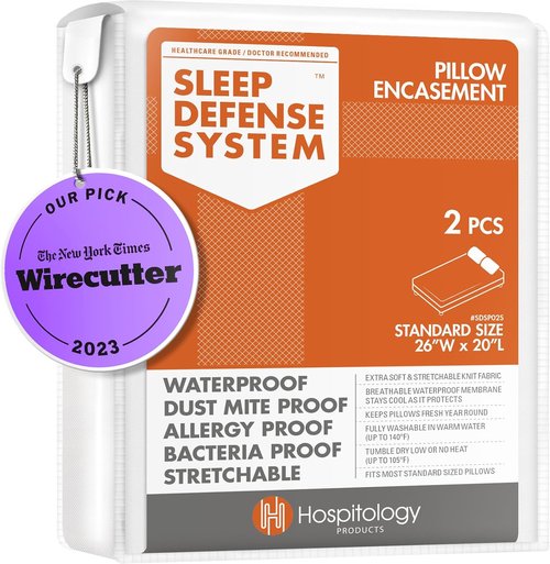 HOSPITOLOGY PRODUCTS Pillow Encasement | Hypoallergenic Bed Bug & Dust Mite Proof - Standard Size, Set of 2