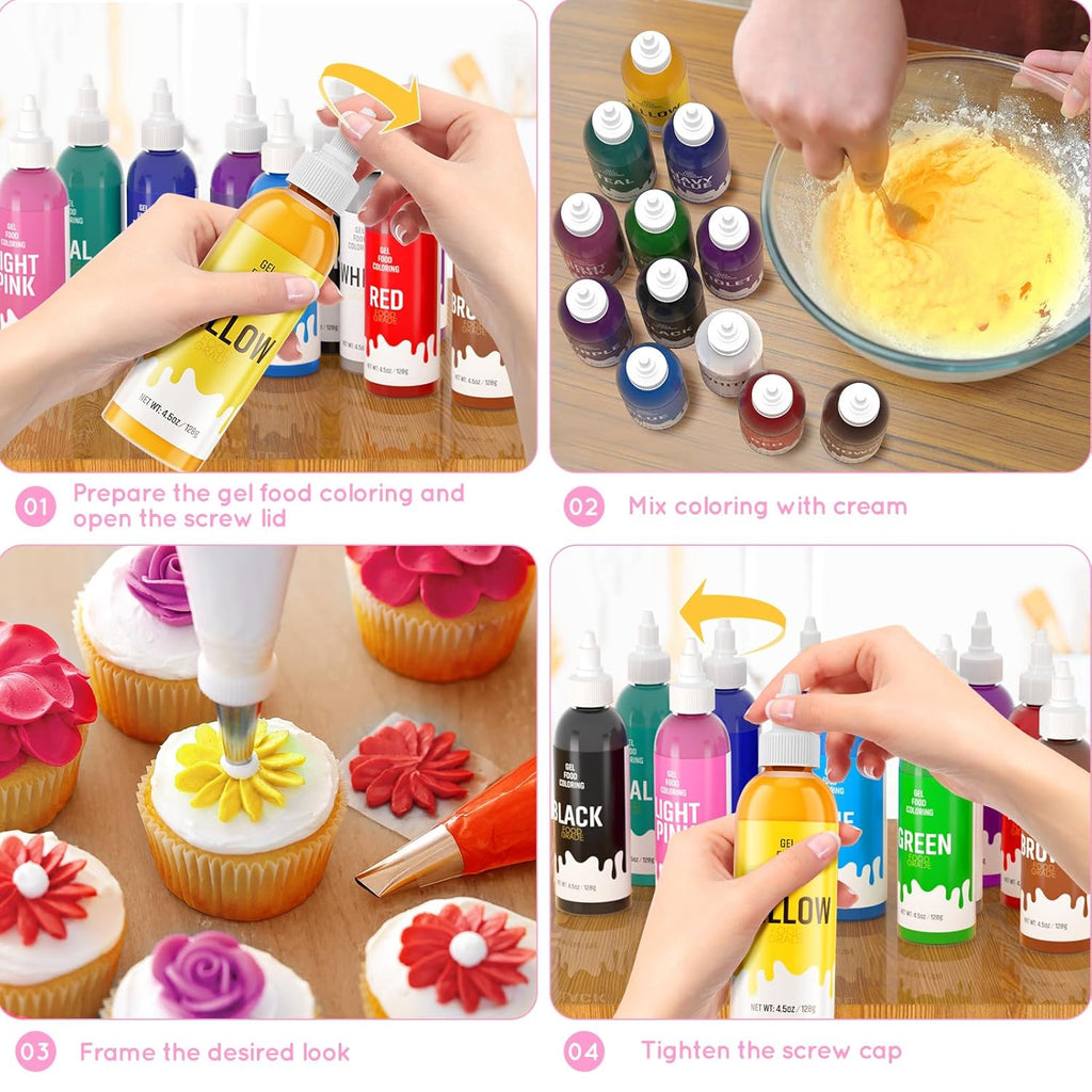 Skiennix Food Coloring Gel - Vibrant Colors for Baking Cakes | Easy to Use, 4 oz