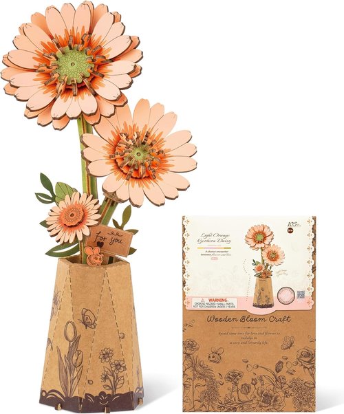 Gerbera Daisy 3D Flower Wooden Puzzle by [Brand Name] - DIY Botanical Model Kit for Adults | 105 PCS Creative Gift