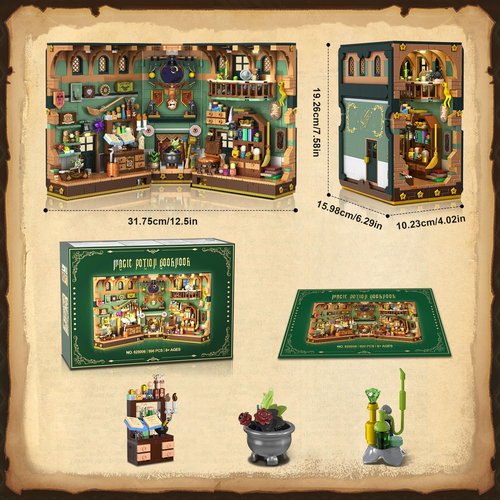 INSOON Magic Potion Book Nook Building Set - 990 PCS DIY Bookend Kit with Light for Home Decor | Perfect for Ages 8+