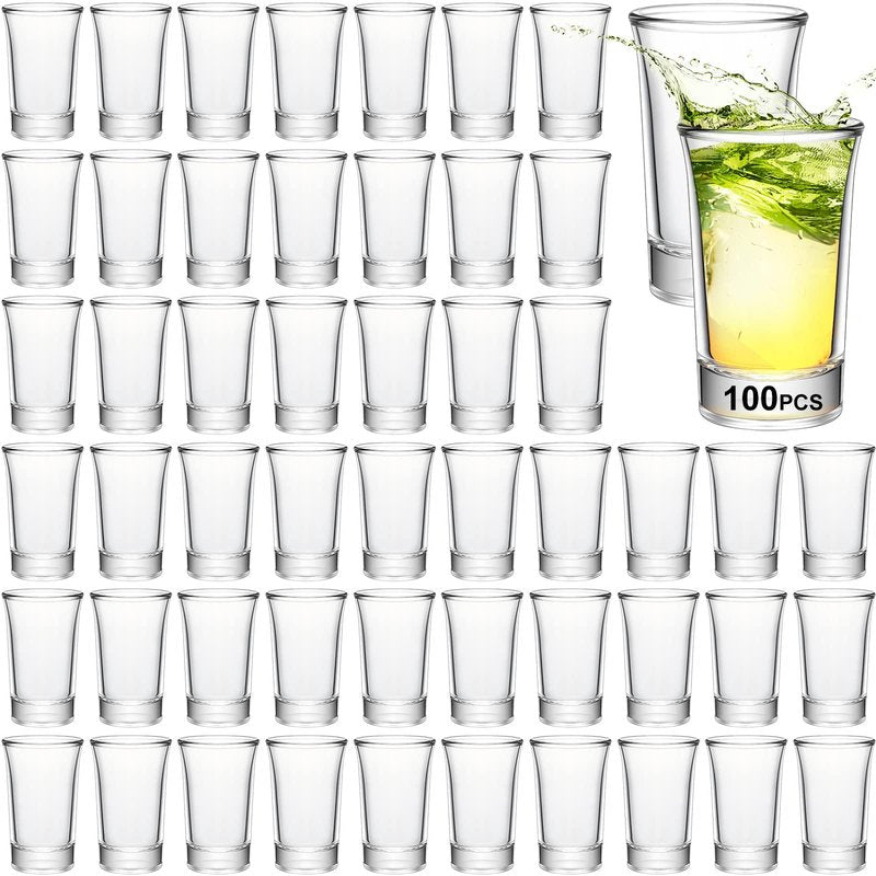 Geosar 100 Pieces Clear Short Shot Glasses Bulk 1.5 oz Mini Round Shot Glasses Heavy Base Small Glass Cups for Wedding Party, Water, Juice, Milk, Coffee, Drinking(Novelty Style)