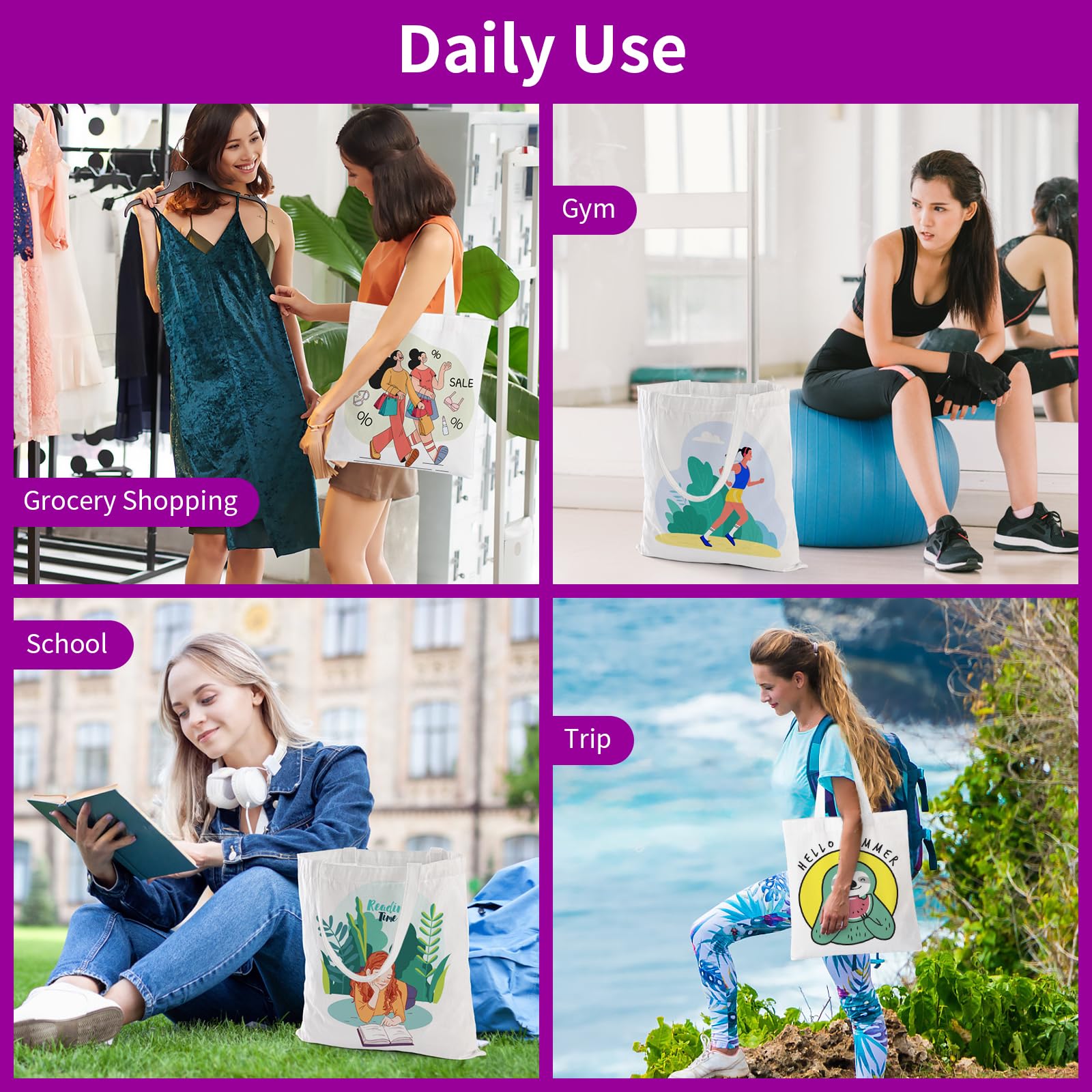 TAOZIM 12Pack Canvas Tote Bags Bulk, 10oz Cotton Blank Canvas Tote Bags Lightweight Reusable Grocery Bags Shopping Cloth Bags w/Handles Personalized Present Bags for Women, Christmas Craft, White