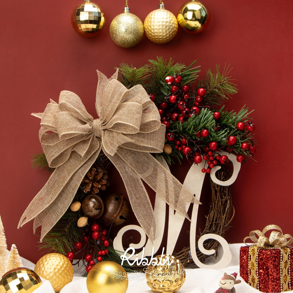 Ribbli Burlap Wired Edge Ribbon - 1.5 Inch x 10 Yards | Natural Solid for Bows, Wreaths & Outdoor Decor