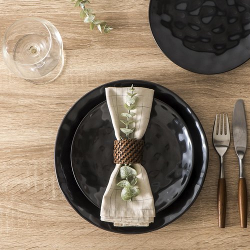 vicrays Ceramic Dinner Plates Set, 10 Inch, Microwave, Oven, Dishwasher Safe, Round, Porcelain Fluted Suitable for Steak, Pasta, Pizza, Home, Restaurant - Set of 6 Black