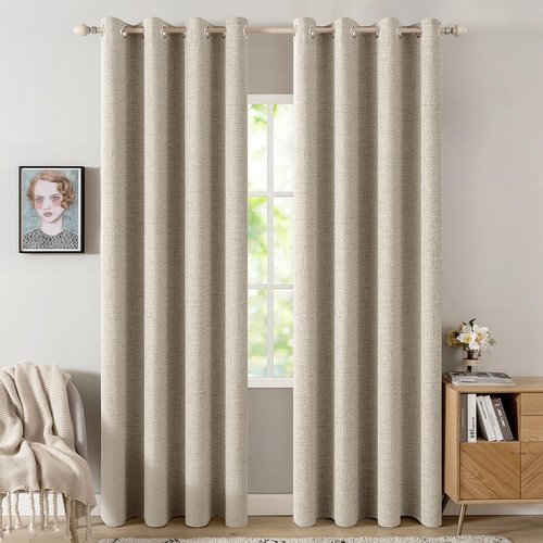 MIULEE 100% Blackout Linen Curtains - Thermal Insulated Grommet Drapes for Bedroom & Living Room | 52 x 72 Inch (2 Panels)