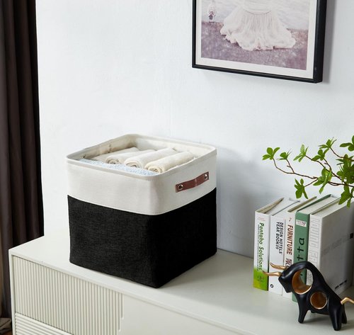 DECOMOMO Storage Cubes - 11x11 Cube Storage Bins for Shelves | Black & White - 4 Pack
