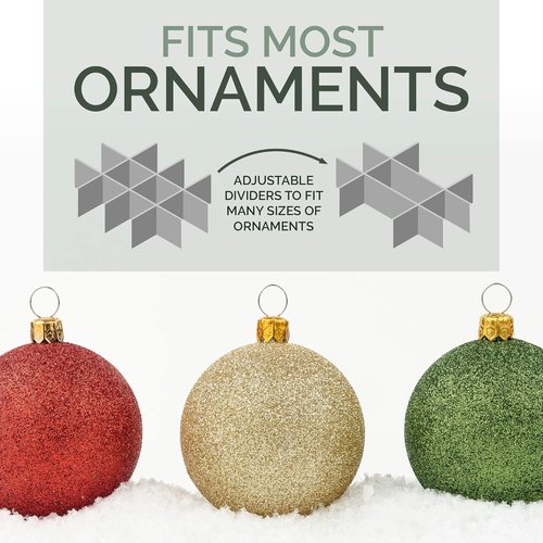 Christmas Ornament Storage Container - Large Organizer Bin with Adjustable Dividers for Up to 96 Ornaments