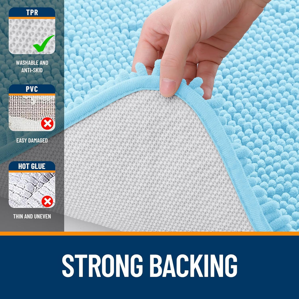 OLANLY Bathroom Runner Rugs - Soft Absorbent Chenille with Rubber Backing | Quick Dry, 47x20, Sky Blue